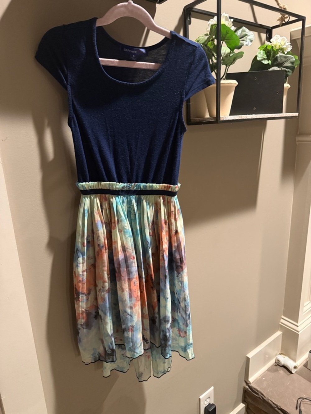 Girls Navy Top with Watercolor Floral Skirt Casual Dress